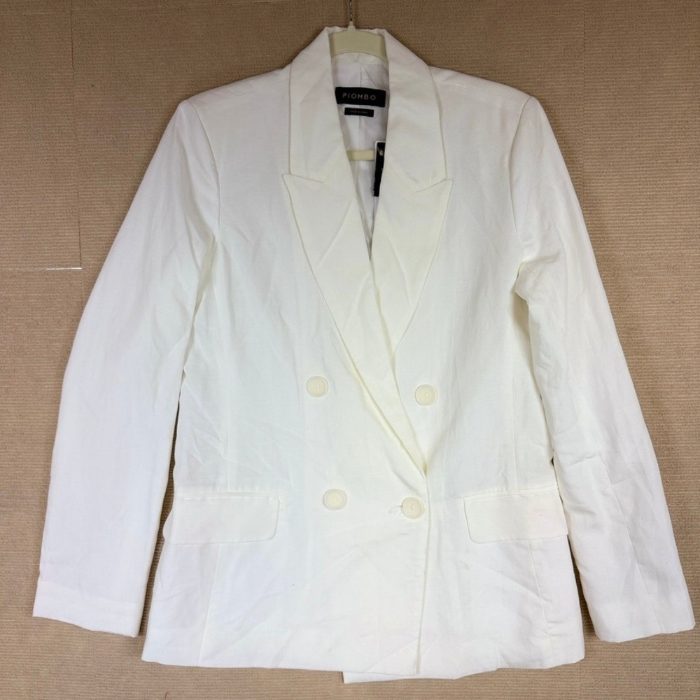 Piombo Womens White Double Breasted Blazer Jacket Size 6 NWT Professional Blazer